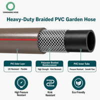Tuyau d'arrosage de jardin en PVC tressé en polyester 3 couches de 1/2 pouce, 20 m, WP 8 bars, BP 24 bars, anti-âge, longue durée de vie, pour l'irrigation des champs agricoles