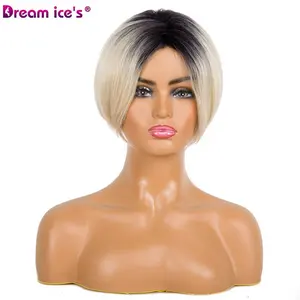 Dream.Ice toptan ucuz 8.5 "makine yapımı karışık sentetik saç peruk ipeksi düz Ombre sarışın, peruk sentetik,