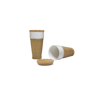 Bamboo Woven Coffee Cup White Porcelain Inner Portable Travel Beverage Cup - Product Image 5