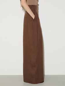 Pantalon large en lin pour femme, taille haute, avec ceinture incurvée en V, plissé devant, fermeture éclair latérale, décontracté, avec poches latérales - Product Image 3