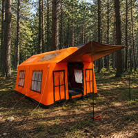 Villa gonflable familiale de luxe pour 10 personnes, 15 m², 2 chambres, 1 salon, orange, cabane occultante robuste