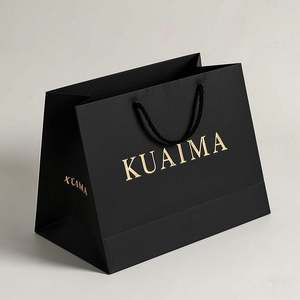 Bolsa de Papel Negra de Lujo KM Wholesale, Impresión de Logotipo Personalizado, Empaque de Regalo de Lujo para Compras con Logotipo Propio - Product Image 1