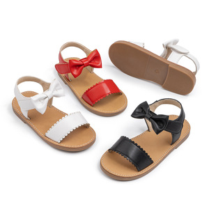 Sandalias de Playa de Verano para Niñas, Sandalias de Color Sólido con Punta Abierta y Lazo para Niñas - Product Image 1