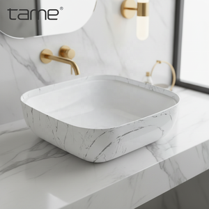 TAME PZ8606-M1 2026 Nuevas Llegadas Lavabo Cuadrado de Cerámica con Efecto Mármol para Baño, Lavabo de <span class=keywords><strong>Encimera</strong></span> - Product Image 2