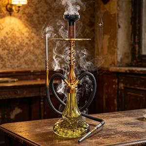 Set de Cachimba de Cristal Dorado con Base Metálica, Doble Manguera, Pipa para Tabaco, Accesorio para Fumar en Bares y Salones - Product Image 1