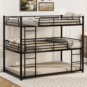 Letto a Castello a 3 Livelli con Telaio in Metallo, Scala e Sponde di Sicurezza, Portatile, Pieghevole, Convertibile in <span class=keywords><strong>2</strong></span> <span class=keywords><strong>Letti</strong></span> Separati, <span class=keywords><strong>Salvaspazio</strong></span> per Camera da Letto - Product Image 6