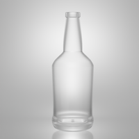 Bouteille de whisky de luxe en verre transparent de 750 ml à fond épais avec bouchon en liège, finition mate, col long pour brandy, rhum et spiritueux