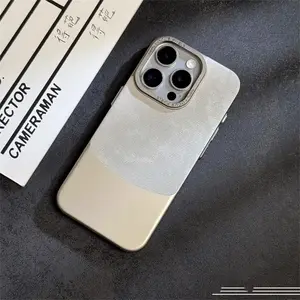 High Quality Slim PU Leather Hard PC Shockproof Phone Case For iPhone 15 14 Pro Max Metal Lenses Frames Protective Cover