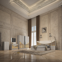 Ensemble de lit king size moderne en bois, nouveau design, tête de lit en cuir, finition miroir, beige brillant, avec rangement, meubles de chambre d'hôtel