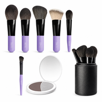 Ensemble de 8 pinceaux de maquillage de voyage miniatures en fibres synthétiques, portables, à manche court, vegan, avec logo personnalisé OEM/ODM et impression laser, directement de l'usine