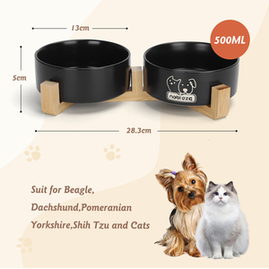 Nobleza alimentatore portatile per cani e gatti 2 X ciotole in ceramica per animali domestici con supporto in bambù antiscivolo per cani e gatti - Product Image 2