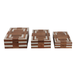 Ensemble de boîtes décoratives rectangulaires en bois avec incrustations, boîtes de rangement modernes en bois et résine pour bijoux, souvenirs, décoration intérieure - Product Image 4