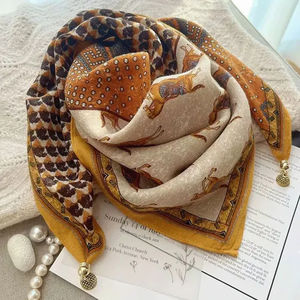 Écharpe imprimée de style pastoral en coton et lin, version coréenne haut de gamme de la mode féminine japonaise, style fin et original, pour le printemps - Product Image 2