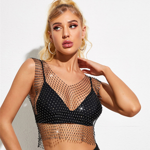 Top <span class=keywords><strong>court</strong></span> <span class=keywords><strong>court</strong></span> en strass pour femme, noir, Sexy, creux, <span class=keywords><strong>petit</strong></span>, Slim, cou, diamants, Sexy - Product Image 4