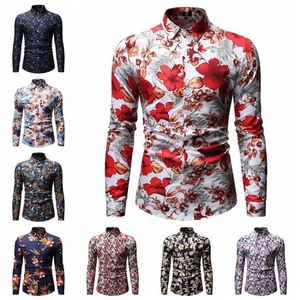 Người Đàn Ông Của Giản Dị In Hoa Dài Tay Áo Áo Sơ Mi Thời Trang Mới Velour Vải Duy Nhất Ngực Top Kích Thước Lớn 6XL Đóng Cửa Cho Mùa Hè - Product Image 2