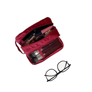 Cosmetic Organizer <b>Bag</b> <b>Large</b> Capacity Zipper Closure Textile Material Simple Style Unisex for Travel <b>Makeup</b> Storage - Product Image 4