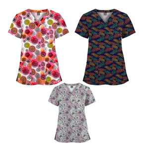 เสื้อลายกระต่ายน่ารักพิมพ์ลายทุกชิ้นเสื้อฤดูร้อนใหม่สำหรับทุกเพศผ้ายืดสำหรับพยาบาลเสื้อขัดเครื่องแบบทำงานพยาบาลมี3กระเป๋า - Product Image 2