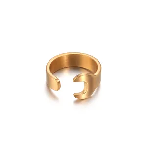 Punk rock jewelry stainless steel tool spanner wrench finger new gold ring models for men women
