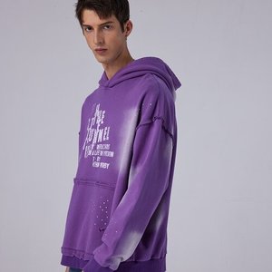 <span class=keywords><strong>Felpa</strong></span> con Cappuccio <span class=keywords><strong>Oversize</strong></span> <span class=keywords><strong>Viola</strong></span> da Uomo Vintage Lavata Effetto Consumato con Stampa di Lettere - Product Image 3