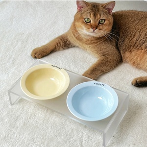 Support surélevé pour gamelles d'animaux en acrylique avec gamelle ronde en céramique, antidérapant, pour chat et chien - Product Image 5