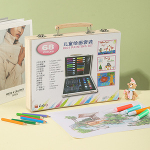 Juego de materiales de arte de madera, 68 piezas, kit completo para niños, caja de regalo para dibujar y pintar - Product Image 4
