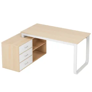 Bureau d'angle moderne simple en acier, bureau en bois, pour chambre à coucher