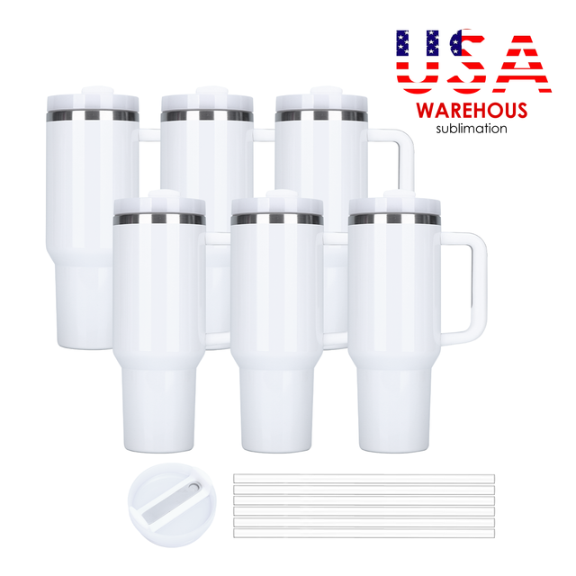 USA Warehouse RTS 20 Pack Sublimation 40oz Stainless Steel Vacuum Insulated Tumbler with Handle Blanks Eco-Friendly