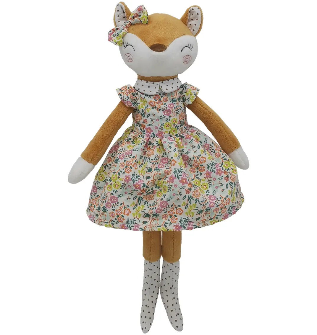 Sell High-Quality Orange Cute Soft Baby Flowery Printed Dress plush Fox Animal Toy
