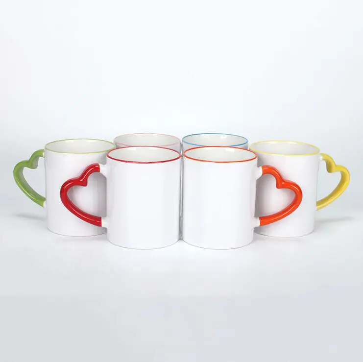 RubySub M082 11oz Heart Rim Handle Color Blanks Enamel Coffee Mug Sublimation Mugs Supplier Wholesale