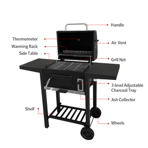 Carrito de <span class=keywords><strong>Barbacoa</strong></span> Profesional para Jardín con Parrilla de Carbón, <span class=keywords><strong>Bandeja</strong></span> Ajustable y Chimenea - Product Image 5
