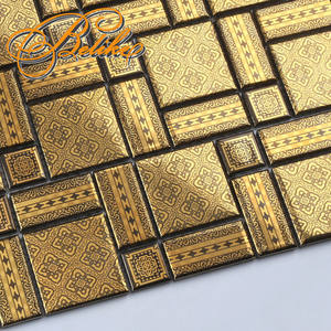 황금 코팅 세라믹 모자이크 벽 타일 클래딩 홈 장식 웅장한 빈티지 궁전 분위기 스타일 인테리어 기능 백 스페이스 - Product Image 6