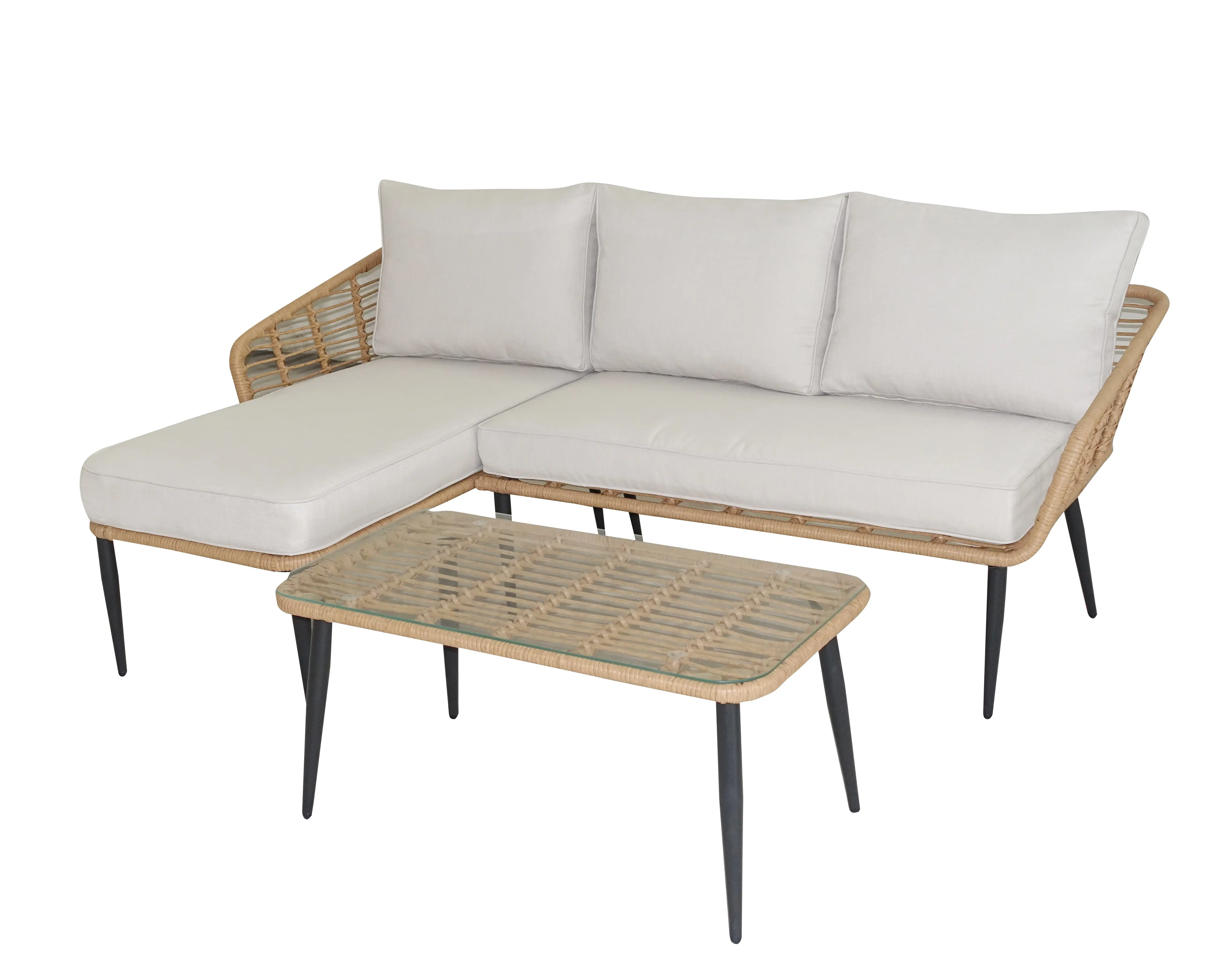 Neues Design Luxus-Gartenmöbel L-förmige Terrassen möbel aus Rattan geflecht