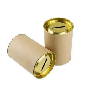 Customized Eco-Friendly Cute Paper Tube Cylinder Round Cardboard Coin Bank And Money Safe Box For Charity Donations