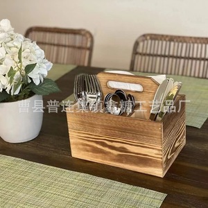 Wooden multi-compartment knife, fork, chopsticks, and spoon storage box, kitchenware chopstick holder, tableware retro storage - Product Image 2