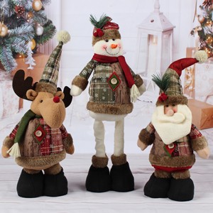 Merry Christmas Ornaments <b>Xmas</b> Gift Santa Claus Snowman <b>Tree</b> Toy Doll Vintage Snowflake Plaid Retractable Figure Doll Decor - Product Image 1