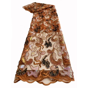 Vestido de fiesta tela de encaje de tul para boda nigeriana tela bordada de lentejuelas de malla africana de alta calidad 100% poliéster - Product Image 6