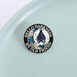 Broche de Esmalte Hello Darkness My Old Friend, Broches con Letras de Música Folk, Broches Góticos con Diseño de Murciélago y Flor, Insignia para Bolsillo o Solapa, Joyería, Regalos para Fans - Product Image 1