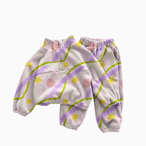 Otoño <span class=keywords><strong>Invierno</strong></span> niña niños de doble cara de lana Stand-Collar conjunto de ropa deportiva con cremallera Hawaii patrón Casual niños niñas trajes - Product Image 4