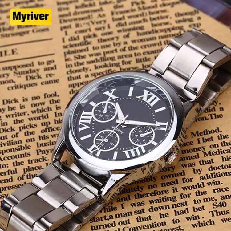 Myriver 패션 시계 무료 배송 정장 시계 비즈니스 방수 스테인레스 스틸 석영 시계