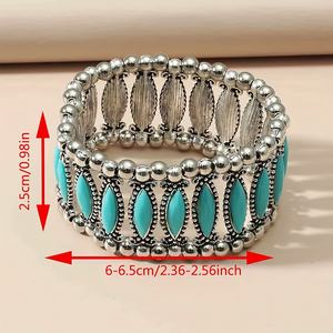 Brazalete de estilo vintage con incrustaciones de turquesa para mujer, brazalete elástico bohemio Marquesa azul turquesa, 0,98-2,56 pulgadas - Product Image 3