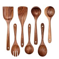 Ustensiles de cuisine 10 pièces en bois de qualité alimentaire, écologiques, avec trou de suspension, cuillère, louche à soupe, spatule, spatule de retournement, résistants aux hautes températures