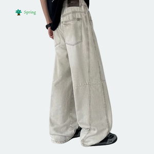 <strong>2026</strong> Spring Teen Beige <strong>Denim</strong> Straight Leg Breathable Light Wash Casual Streetwear <strong>Pants</strong> Low MOQ - Product Image 2
