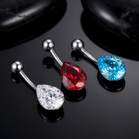 Vente en gros de piercings de nombril sexy en forme de grosse goutte d'eau, en acier inoxydable serti de diamants et de pierres CZ