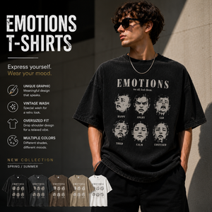 Camiseta Gráfica de Manga Corta Oversize para Hombre Emotions, Cuello Redondo, Algodón Jersey, Estilo Urbano, Estampado Lavado Frontal, Corte Regular - Product Image 1