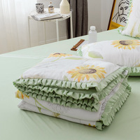 Ensembles de couette tournesol imprimé fleuri 100% fibres de polyester draps verts pour chambre à coucher ensemble de quatre pièces ensemble de literie