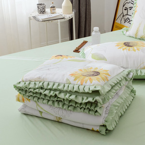 Hoa Hướng Dương Quilt Bộ Hoa In 100% <span class=keywords><strong>Polyester</strong></span> Fibre Màu Xanh Lá Cây Ga Trải Giường Cho Phòng Ngủ Bốn Mảnh Đặt Bộ Đồ Giường Bộ - Product Image 6