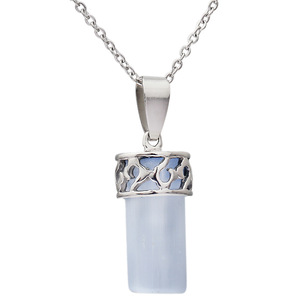 Sterling Silver <b>Pendant</b> With Blue <b>Opal</b> Stone Cylindrical Shape Everyday Wear Necklace For Women - Product Image 1