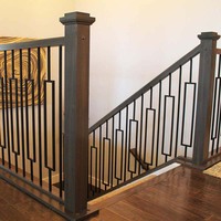 Balustrade d'escalier intérieur Sphère en fer forgé contemporaine noire Balustre à double boule forgée Balustres en fer