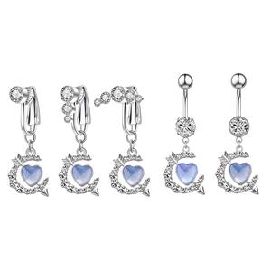 Mariposa Luna planeta colgando ombligo anillos CZ Clip <span class=keywords><strong>en</strong></span> pendiente no Piercing y acero inoxidable Piercing vientre Piercing joyería - Product Image 5