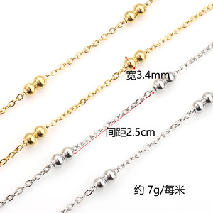 Chaîne à double couche en acier inoxydable plaqué or 18K PVD |   Perles de 3,4 mm, espacement de 2,5 cm, fabrication de bijoux unisexe, bracelet, collier, bricolage - Product Image 2